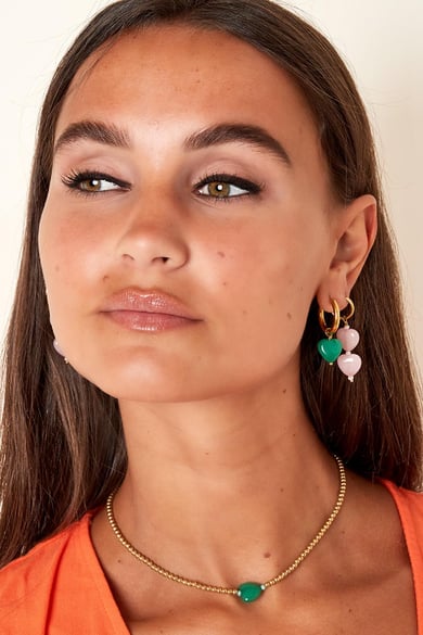 Pendientes doble corazón - colección #summergirls Verde &amp; Color dorado Acero inoxidable h5 Imagen3